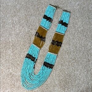 Turquoise and Brown Beaded Necklace